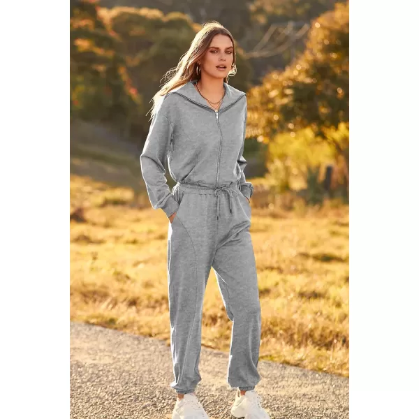 imagePRETTYGARDEN Womens 2 Piece Tracksuit Outfits Long Sleeve Zip Up Sweatshirt Drawstring Sweatpants Lounge SetGrey