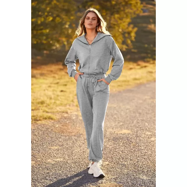 imagePRETTYGARDEN Womens 2 Piece Tracksuit Outfits Long Sleeve Zip Up Sweatshirt Drawstring Sweatpants Lounge SetGrey
