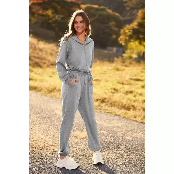 imagePRETTYGARDEN Womens 2 Piece Tracksuit Outfits Long Sleeve Zip Up Sweatshirt Drawstring Sweatpants Lounge SetGrey