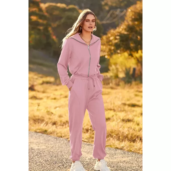 imagePRETTYGARDEN Womens 2 Piece Tracksuit Outfits Long Sleeve Zip Up Sweatshirt Drawstring Sweatpants Lounge SetPink