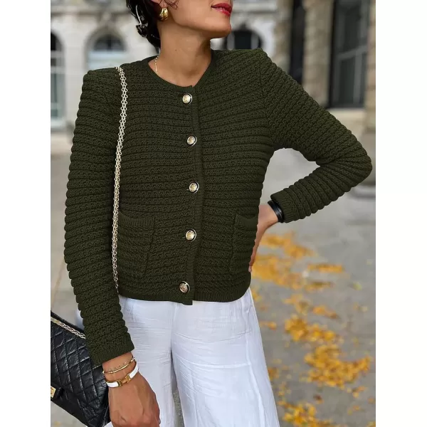 imagePRETTYGARDEN Womens 2023 Cardigan Sweaters Fall Open Front Button Down Long Sleeve Pockets Casual Chunky Knit Shirt OuterwearArmy Green