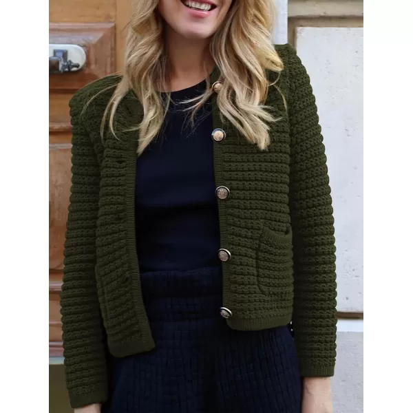 imagePRETTYGARDEN Womens 2023 Cardigan Sweaters Fall Open Front Button Down Long Sleeve Pockets Casual Chunky Knit Shirt OuterwearArmy Green
