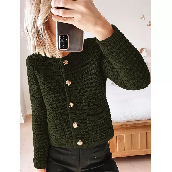 imagePRETTYGARDEN Womens 2023 Cardigan Sweaters Fall Open Front Button Down Long Sleeve Pockets Casual Chunky Knit Shirt OuterwearArmy Green