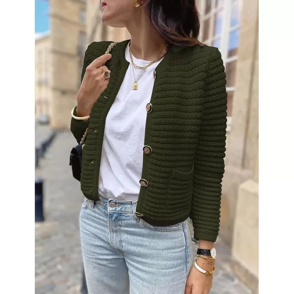 imagePRETTYGARDEN Womens 2023 Cardigan Sweaters Fall Open Front Button Down Long Sleeve Pockets Casual Chunky Knit Shirt OuterwearArmy Green