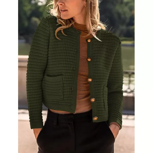 imagePRETTYGARDEN Womens 2023 Cardigan Sweaters Fall Open Front Button Down Long Sleeve Pockets Casual Chunky Knit Shirt OuterwearArmy Green