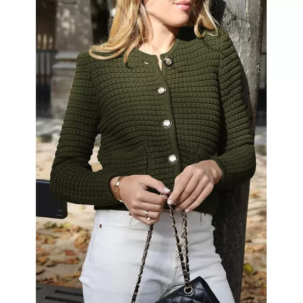 imagePRETTYGARDEN Womens 2023 Cardigan Sweaters Fall Open Front Button Down Long Sleeve Pockets Casual Chunky Knit Shirt OuterwearArmy Green