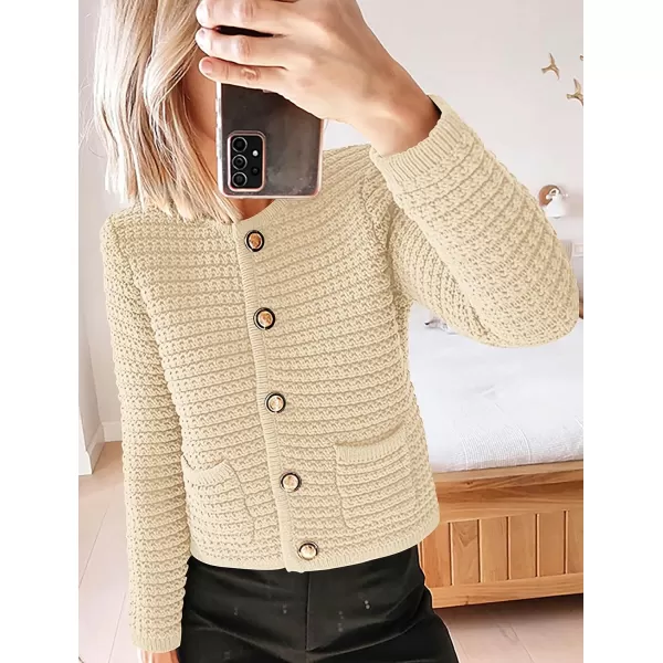 imagePRETTYGARDEN Womens 2023 Cardigan Sweaters Fall Open Front Button Down Long Sleeve Pockets Casual Chunky Knit Shirt OuterwearBeige