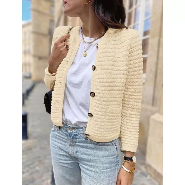 imagePRETTYGARDEN Womens 2023 Cardigan Sweaters Fall Open Front Button Down Long Sleeve Pockets Casual Chunky Knit Shirt OuterwearBeige