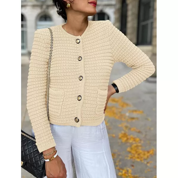 imagePRETTYGARDEN Womens 2023 Cardigan Sweaters Fall Open Front Button Down Long Sleeve Pockets Casual Chunky Knit Shirt OuterwearBeige
