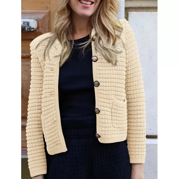 imagePRETTYGARDEN Womens 2023 Cardigan Sweaters Fall Open Front Button Down Long Sleeve Pockets Casual Chunky Knit Shirt OuterwearBeige