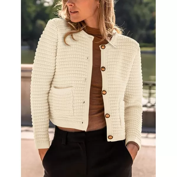 imagePRETTYGARDEN Womens 2023 Cardigan Sweaters Fall Open Front Button Down Long Sleeve Pockets Casual Chunky Knit Shirt OuterwearBeige