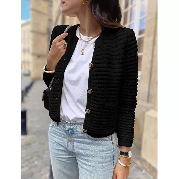 imagePRETTYGARDEN Womens 2023 Cardigan Sweaters Fall Open Front Button Down Long Sleeve Pockets Casual Chunky Knit Shirt OuterwearBlack