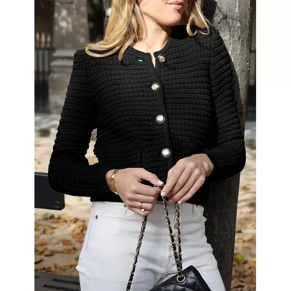 imagePRETTYGARDEN Womens 2023 Cardigan Sweaters Fall Open Front Button Down Long Sleeve Pockets Casual Chunky Knit Shirt OuterwearBlack