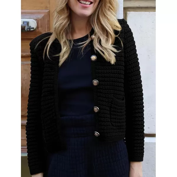 imagePRETTYGARDEN Womens 2023 Cardigan Sweaters Fall Open Front Button Down Long Sleeve Pockets Casual Chunky Knit Shirt OuterwearBlack