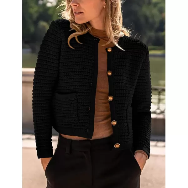 imagePRETTYGARDEN Womens 2023 Cardigan Sweaters Fall Open Front Button Down Long Sleeve Pockets Casual Chunky Knit Shirt OuterwearBlack