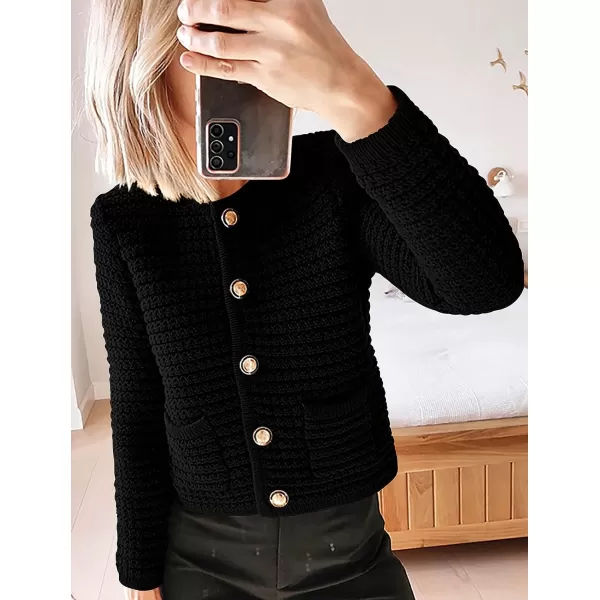 imagePRETTYGARDEN Womens 2023 Cardigan Sweaters Fall Open Front Button Down Long Sleeve Pockets Casual Chunky Knit Shirt OuterwearBlack