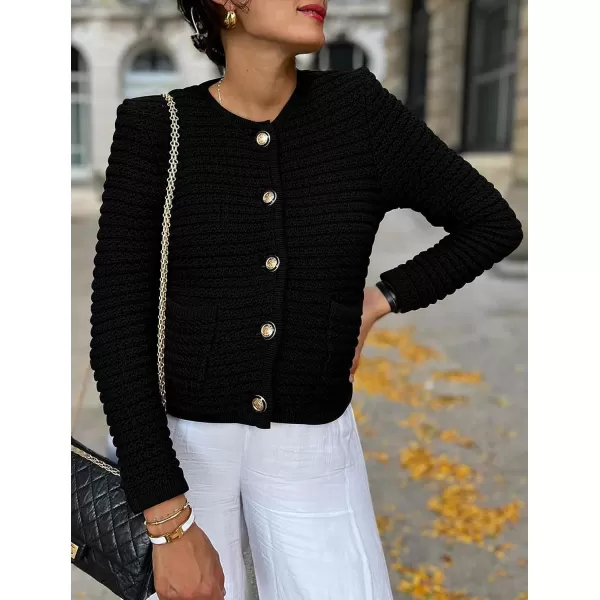 imagePRETTYGARDEN Womens 2023 Cardigan Sweaters Fall Open Front Button Down Long Sleeve Pockets Casual Chunky Knit Shirt OuterwearBlack