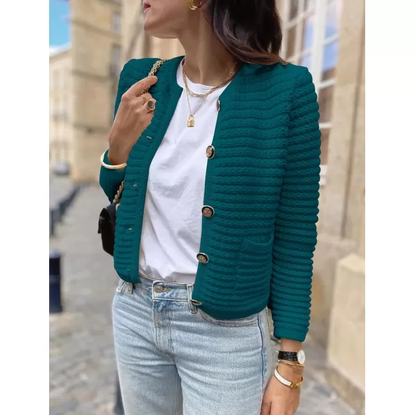 imagePRETTYGARDEN Womens 2023 Cardigan Sweaters Fall Open Front Button Down Long Sleeve Pockets Casual Chunky Knit Shirt OuterwearBlue Green