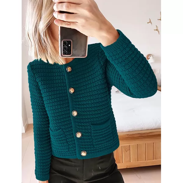 imagePRETTYGARDEN Womens 2023 Cardigan Sweaters Fall Open Front Button Down Long Sleeve Pockets Casual Chunky Knit Shirt OuterwearBlue Green