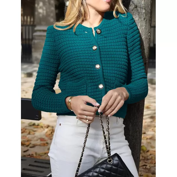 imagePRETTYGARDEN Womens 2023 Cardigan Sweaters Fall Open Front Button Down Long Sleeve Pockets Casual Chunky Knit Shirt OuterwearBlue Green