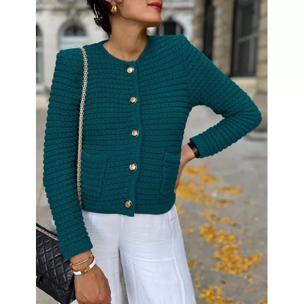 imagePRETTYGARDEN Womens 2023 Cardigan Sweaters Fall Open Front Button Down Long Sleeve Pockets Casual Chunky Knit Shirt OuterwearBlue Green