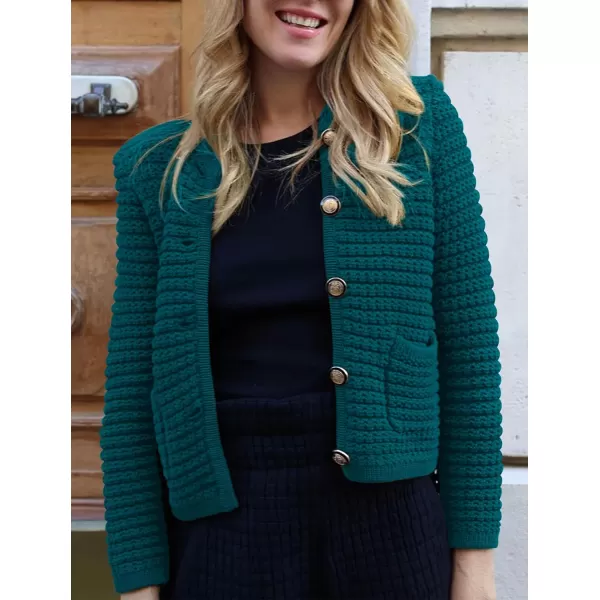 imagePRETTYGARDEN Womens 2023 Cardigan Sweaters Fall Open Front Button Down Long Sleeve Pockets Casual Chunky Knit Shirt OuterwearBlue Green