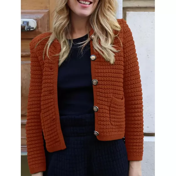 imagePRETTYGARDEN Womens 2023 Cardigan Sweaters Fall Open Front Button Down Long Sleeve Pockets Casual Chunky Knit Shirt OuterwearCaramel