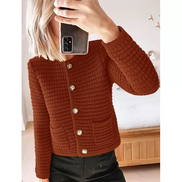 imagePRETTYGARDEN Womens 2023 Cardigan Sweaters Fall Open Front Button Down Long Sleeve Pockets Casual Chunky Knit Shirt OuterwearCaramel
