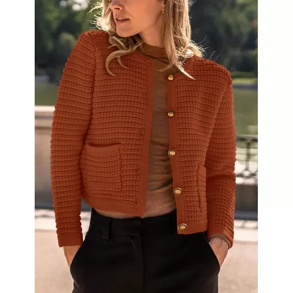 imagePRETTYGARDEN Womens 2023 Cardigan Sweaters Fall Open Front Button Down Long Sleeve Pockets Casual Chunky Knit Shirt OuterwearCaramel