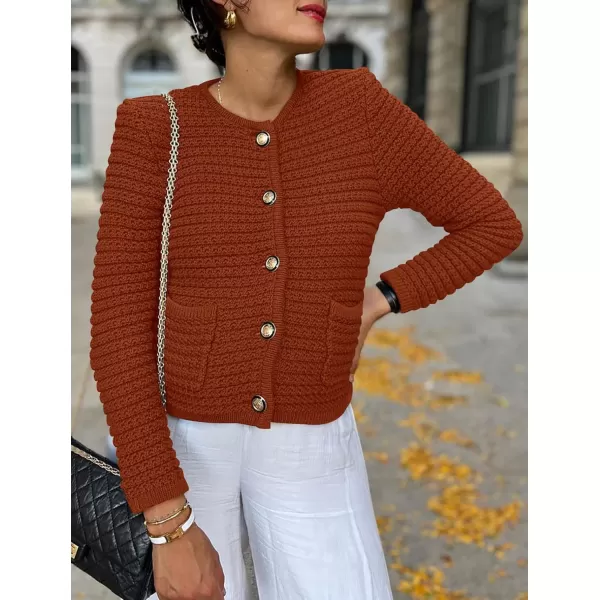 imagePRETTYGARDEN Womens 2023 Cardigan Sweaters Fall Open Front Button Down Long Sleeve Pockets Casual Chunky Knit Shirt OuterwearCaramel