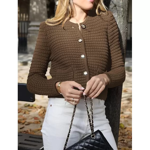 imagePRETTYGARDEN Womens 2023 Cardigan Sweaters Fall Open Front Button Down Long Sleeve Pockets Casual Chunky Knit Shirt OuterwearCoffee