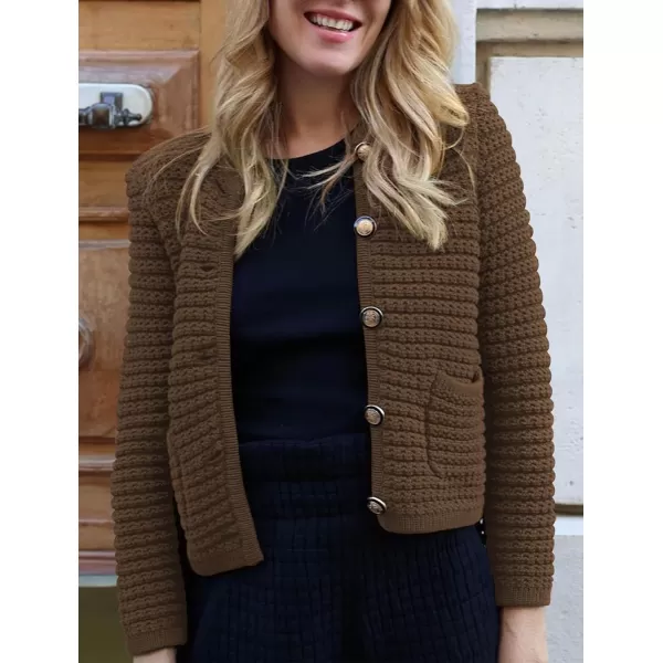 imagePRETTYGARDEN Womens 2023 Cardigan Sweaters Fall Open Front Button Down Long Sleeve Pockets Casual Chunky Knit Shirt OuterwearCoffee