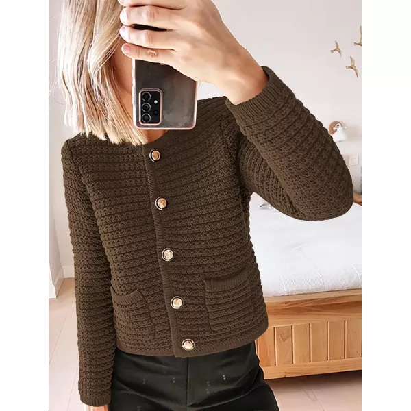 imagePRETTYGARDEN Womens 2023 Cardigan Sweaters Fall Open Front Button Down Long Sleeve Pockets Casual Chunky Knit Shirt OuterwearCoffee