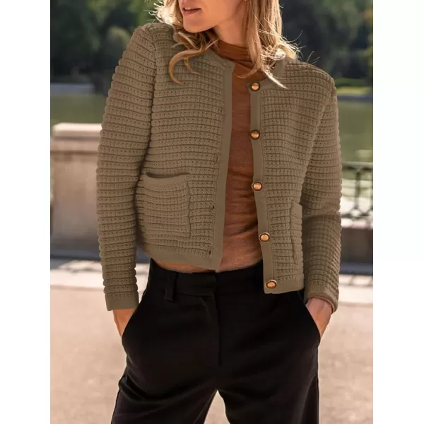 imagePRETTYGARDEN Womens 2023 Cardigan Sweaters Fall Open Front Button Down Long Sleeve Pockets Casual Chunky Knit Shirt OuterwearDark Khaki