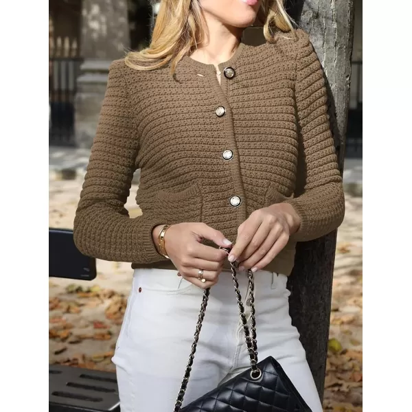 imagePRETTYGARDEN Womens 2023 Cardigan Sweaters Fall Open Front Button Down Long Sleeve Pockets Casual Chunky Knit Shirt OuterwearDark Khaki
