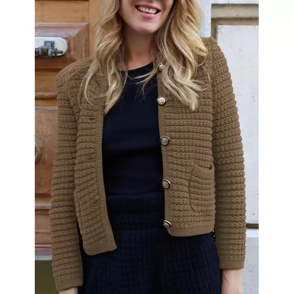 imagePRETTYGARDEN Womens 2023 Cardigan Sweaters Fall Open Front Button Down Long Sleeve Pockets Casual Chunky Knit Shirt OuterwearDark Khaki