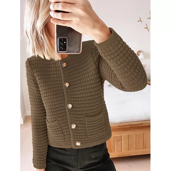 imagePRETTYGARDEN Womens 2023 Cardigan Sweaters Fall Open Front Button Down Long Sleeve Pockets Casual Chunky Knit Shirt OuterwearDark Khaki