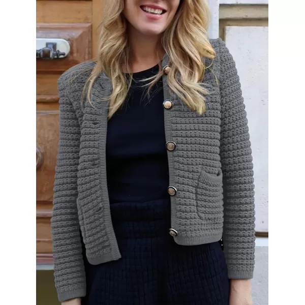 imagePRETTYGARDEN Womens 2023 Cardigan Sweaters Fall Open Front Button Down Long Sleeve Pockets Casual Chunky Knit Shirt OuterwearGrey