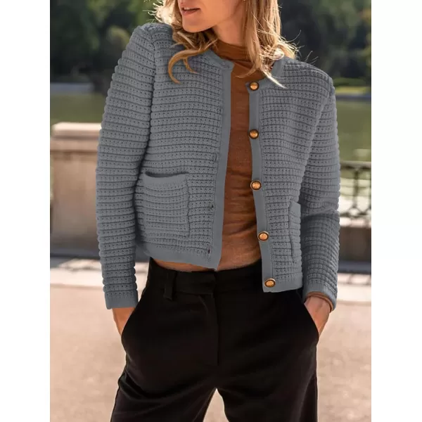 imagePRETTYGARDEN Womens 2023 Cardigan Sweaters Fall Open Front Button Down Long Sleeve Pockets Casual Chunky Knit Shirt OuterwearGrey