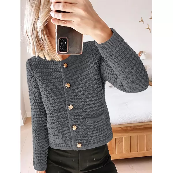 imagePRETTYGARDEN Womens 2023 Cardigan Sweaters Fall Open Front Button Down Long Sleeve Pockets Casual Chunky Knit Shirt OuterwearGrey