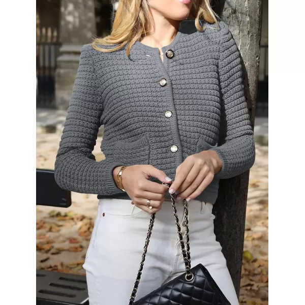 imagePRETTYGARDEN Womens 2023 Cardigan Sweaters Fall Open Front Button Down Long Sleeve Pockets Casual Chunky Knit Shirt OuterwearGrey