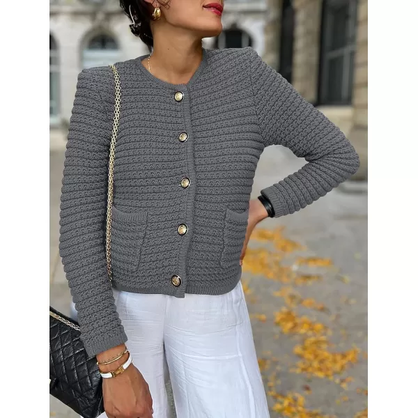 imagePRETTYGARDEN Womens 2023 Cardigan Sweaters Fall Open Front Button Down Long Sleeve Pockets Casual Chunky Knit Shirt OuterwearGrey