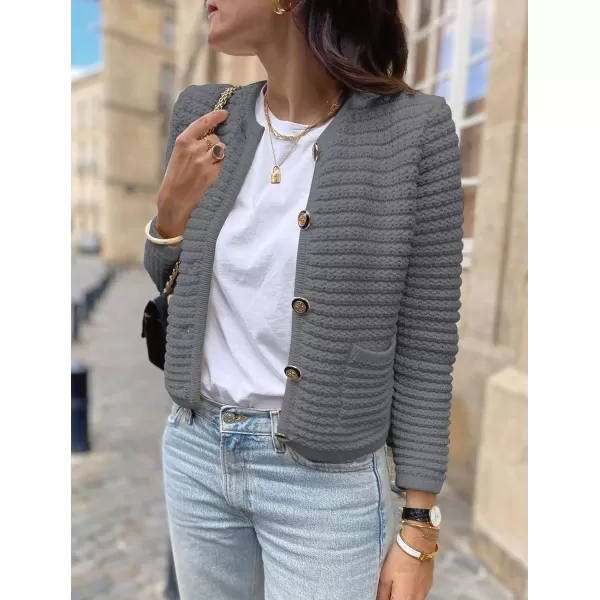 imagePRETTYGARDEN Womens 2023 Cardigan Sweaters Fall Open Front Button Down Long Sleeve Pockets Casual Chunky Knit Shirt OuterwearGrey