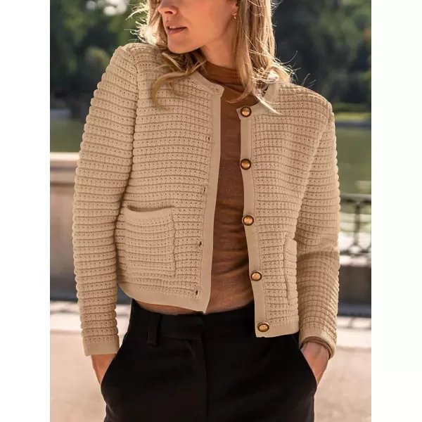 imagePRETTYGARDEN Womens 2023 Cardigan Sweaters Fall Open Front Button Down Long Sleeve Pockets Casual Chunky Knit Shirt OuterwearKhaki