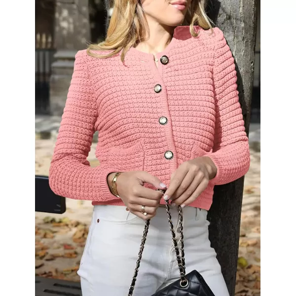 imagePRETTYGARDEN Womens 2023 Cardigan Sweaters Fall Open Front Button Down Long Sleeve Pockets Casual Chunky Knit Shirt OuterwearPink