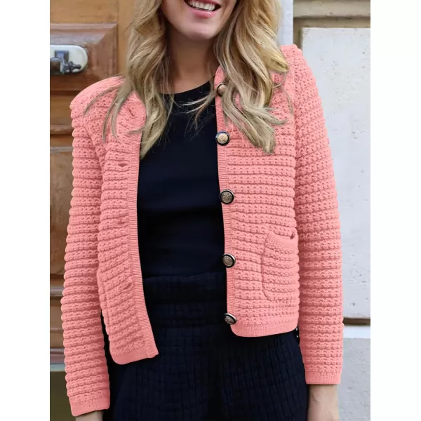 imagePRETTYGARDEN Womens 2023 Cardigan Sweaters Fall Open Front Button Down Long Sleeve Pockets Casual Chunky Knit Shirt OuterwearPink