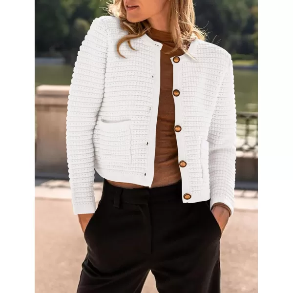 imagePRETTYGARDEN Womens 2023 Cardigan Sweaters Fall Open Front Button Down Long Sleeve Pockets Casual Chunky Knit Shirt OuterwearWhite