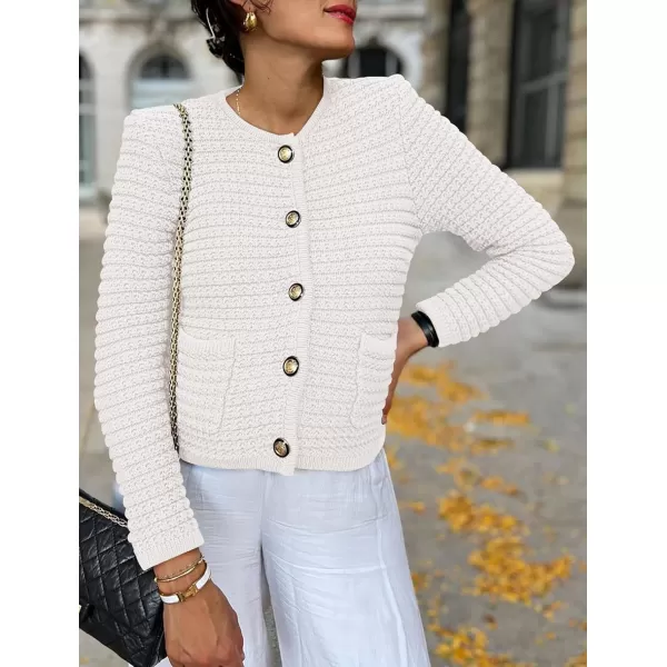 imagePRETTYGARDEN Womens 2023 Cardigan Sweaters Fall Open Front Button Down Long Sleeve Pockets Casual Chunky Knit Shirt OuterwearWhite