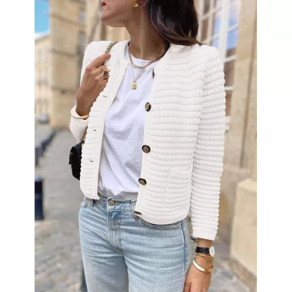 imagePRETTYGARDEN Womens 2023 Cardigan Sweaters Fall Open Front Button Down Long Sleeve Pockets Casual Chunky Knit Shirt OuterwearWhite
