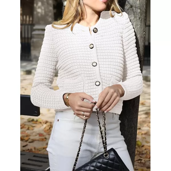 imagePRETTYGARDEN Womens 2023 Cardigan Sweaters Fall Open Front Button Down Long Sleeve Pockets Casual Chunky Knit Shirt OuterwearWhite